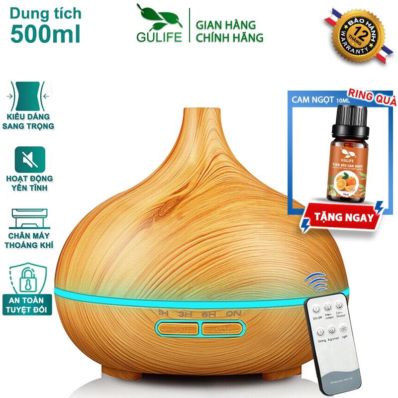 Máy Khuếch Tán Tinh Dầu Phun Sương Tạo Độ Ẩm Cổ Cao Dung Tích 500ml - Tặng Tinh Dầu 10ml &amp; Remote - GULIFE MKT38