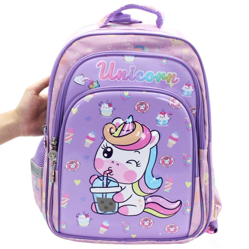 Ba Lô Học Sinh Cần Kéo 3 Ngăn - Hình Kỳ Lân - Hong Sheng 2021 - Màu Tím