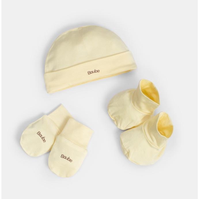 Set phụ kiện mũ + Bao tay + Bao chân màu hồng, trắng ,vàng Boube - Chất liệu Petit mềm mại thoáng mát - Size Newborn