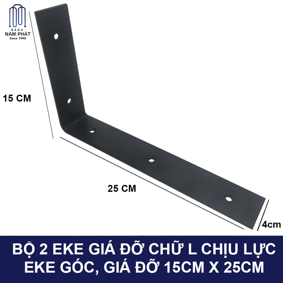 Bộ 2 giá đỡ chữ L, EKE Góc,Giá đỡ kệ ke bắt tường bằng thép phủ sơn tĩnh điện đen cực dày, kèm phụ kiện vít tắc kê