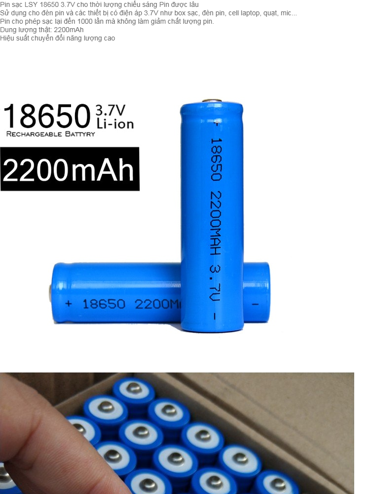 Bộ 5 pin sạc 18650 LSY dung lượng 1200Mah cho Box sạc, cell pin laptop, đèn pin, quạt, mic...hiệu suất cao