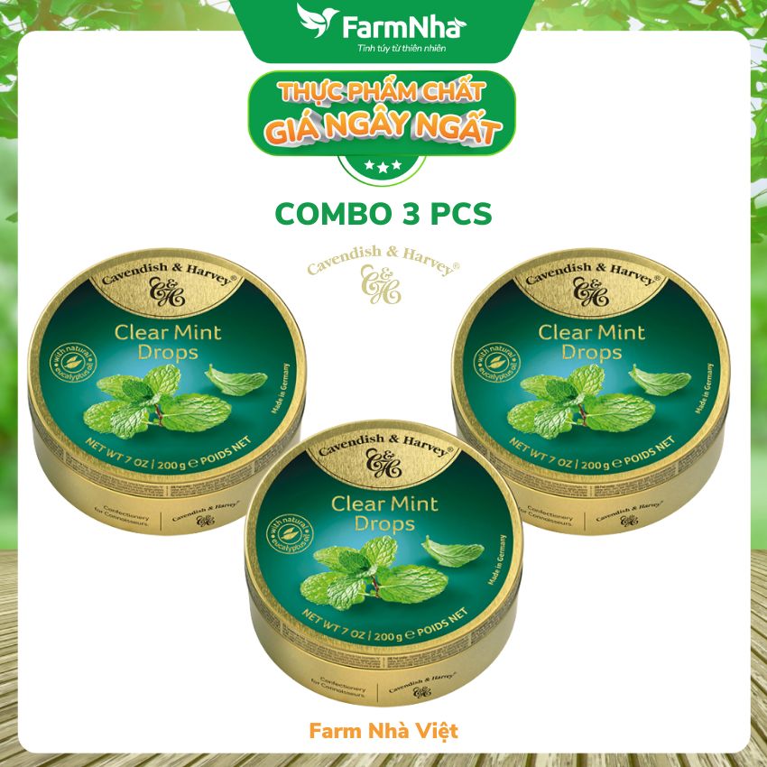 (Combo 3 hộp) Kẹo Cavendish &amp; Harvey vị CLEAR MINT 200gr - Hương vị tuyệt vời từ Đức