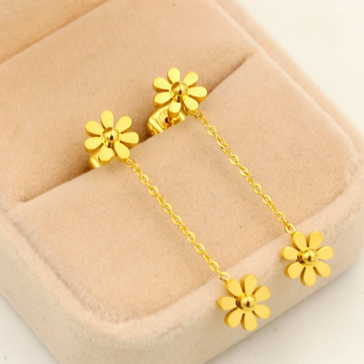 Bông Tai Tòn Ten Hoa Cúc Titan Ko Đen Cao Cấp TT 2130 - TT 2130