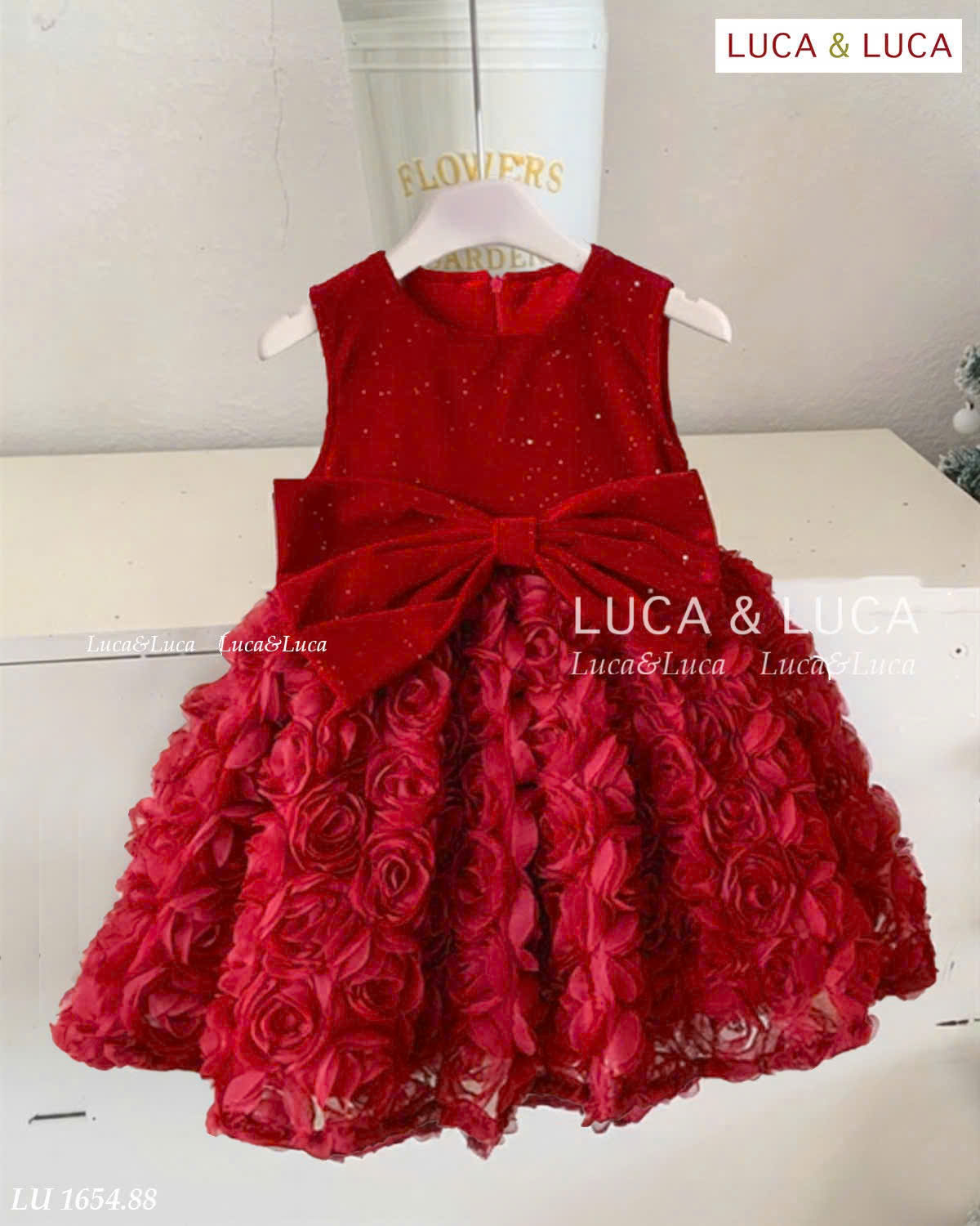 Đầm váy công chúa cho bé gái màu đỏ mặc lễ tết noel giáng sinh năm mới dự tiệc từ 10-40kg