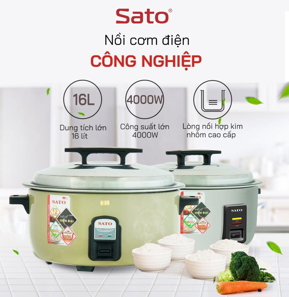 Nồi cơm điện công nghiệp SATO Q16 (V) 16 Lít (Quà tặng: 1 Ấm siêu tốc SATO 1.8L) - Miễn phí vận chuyển toàn quốc -  Hàng Chính Hãng