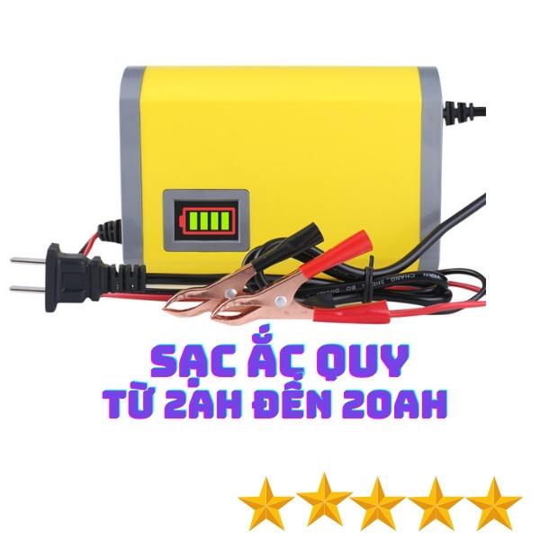 Bộ Sạc Nạp Bình Ắc Quy 12V Cho Xe Máy, Xe Điện, Quạt Tích Điện Dung Lượng 2AH Đến 20AH - Tự Ngắt Khi Bình Đầy