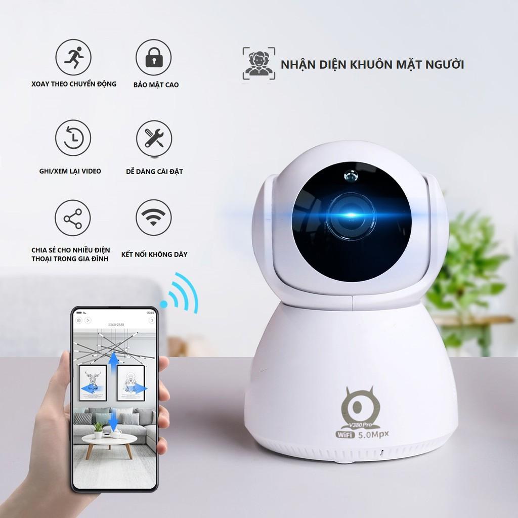 Camera trong nhà 360 V380 pro Q8 5.0 Mpx Đàm Thoại 2 chiều - Sử Dụng Tiếng Việt , Xoay 360 độ, Camera wifi