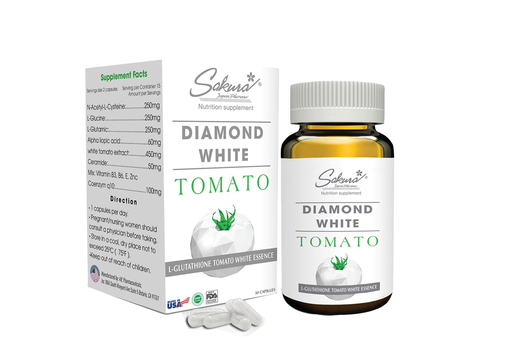 Sakura Diamond White Tomato – Viên uống chống nắng, trắng da toàn thân, mờ thâm nám, đẩy lùi lão hóa