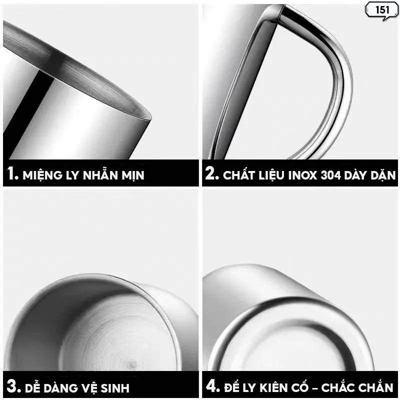 Cốc Inox 2 Lớp Có Kèm Nắp Inox 304 Ly Dung Tích 200ml Đong Trà Sữa Ly Uống Trà 151