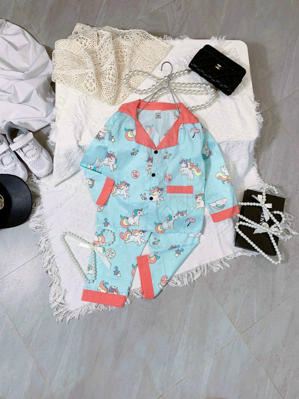 Đồ bộ bé gái, bộ ngủ dài tay pijama cho bé gái size 16-30KG chất kate mềm mịn mát