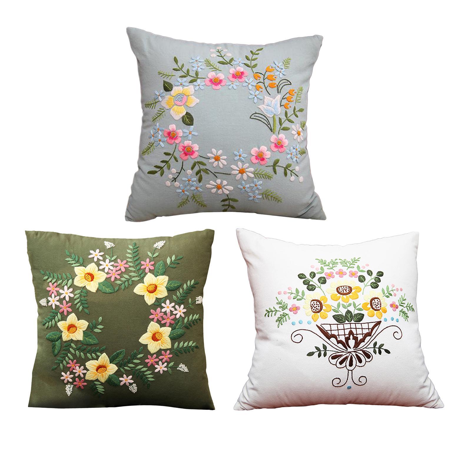 3Pieces Embroidery Pillow Covers Kit Cushion Cover Sewing Craft Pillow Case