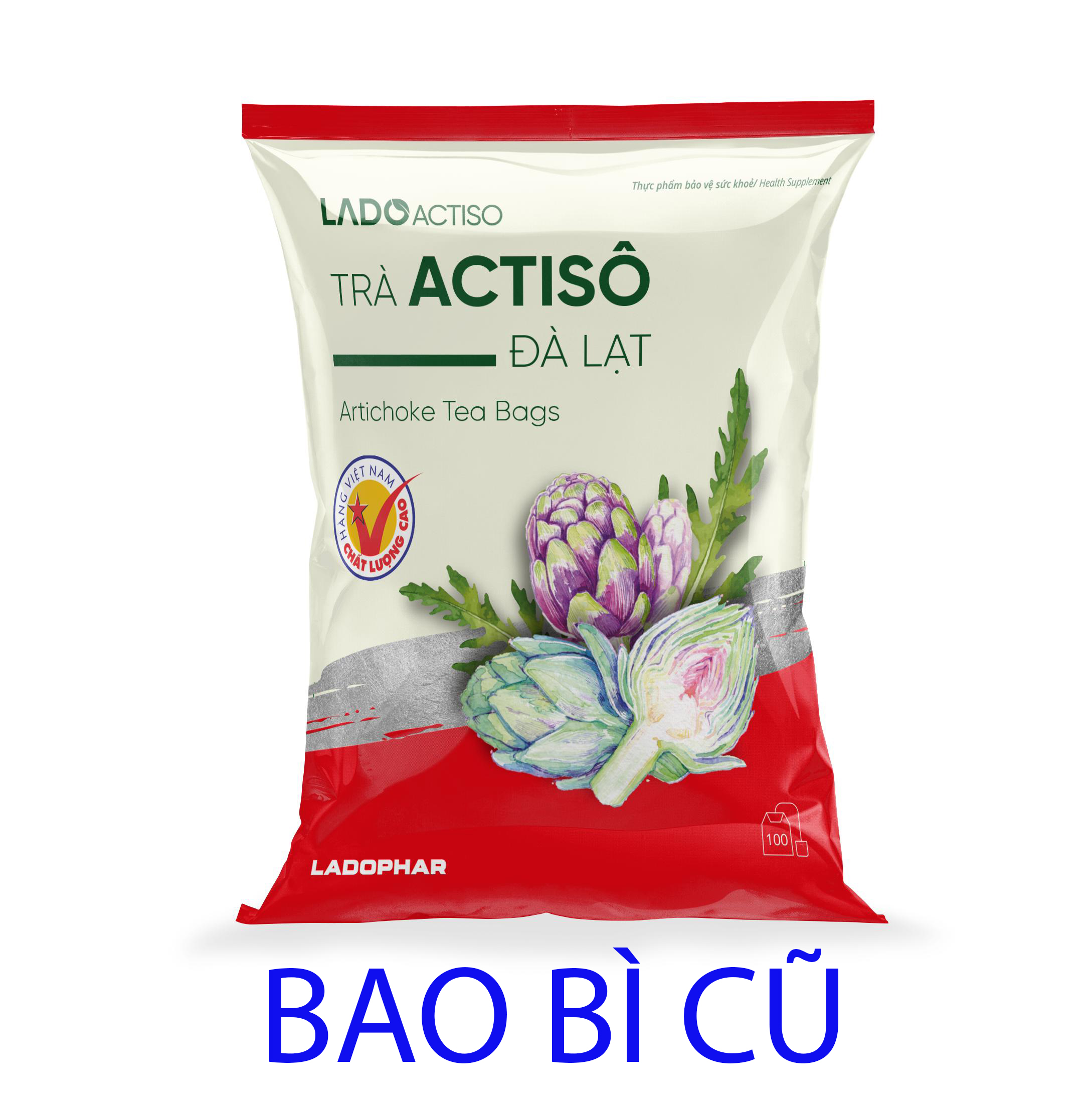 Trà atiso Ladophar gói 100 túi lọc artichoke Actiso Đà Lạt giúp mát gan thông mật lợi tiểu tặng 1 túi trà