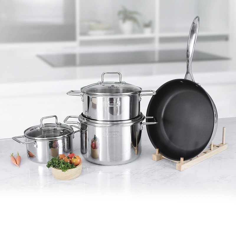 Bộ Nồi Chảo Inox Liền Khối Elmich Trimax XR EL-8075 size 16, 20, 22 chảo 26cm