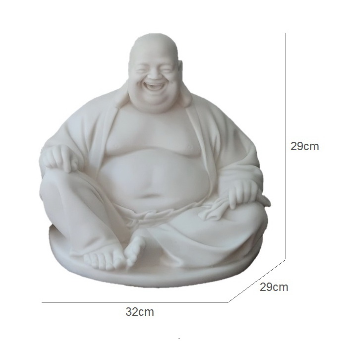 Tượng Phật di lặc ngồi cười đẹp bằng đá trắng nhân tạo Non Nước, 32cm, để thờ cúng, để bàn thờ, trang trí trong nhà, sân vườn