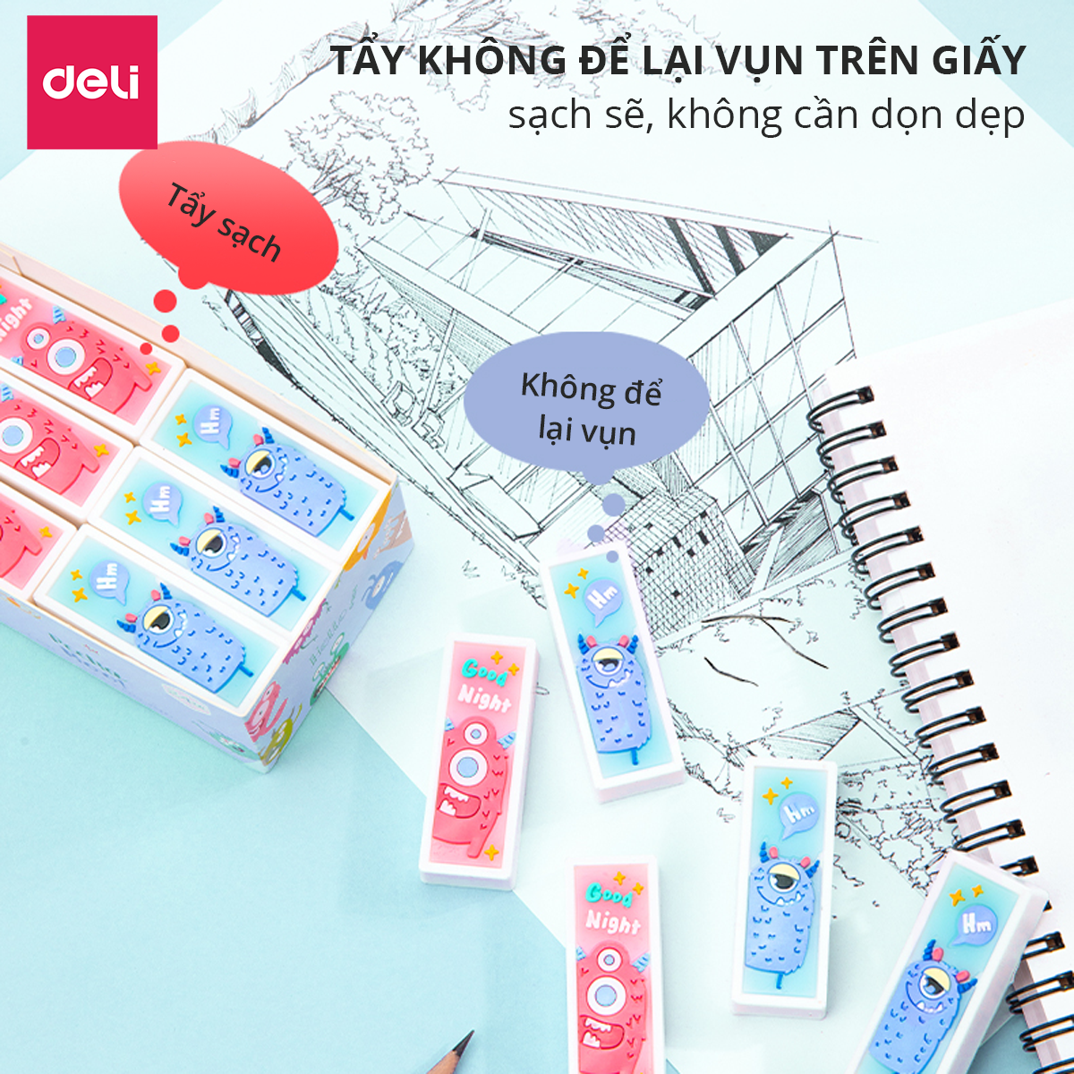 Gôm tẩy họa tiết quái vật nhỏ siêu to Deli - Mềm dẻo, chắc chắn và hạn chế để lại vụn tẩy - 71134