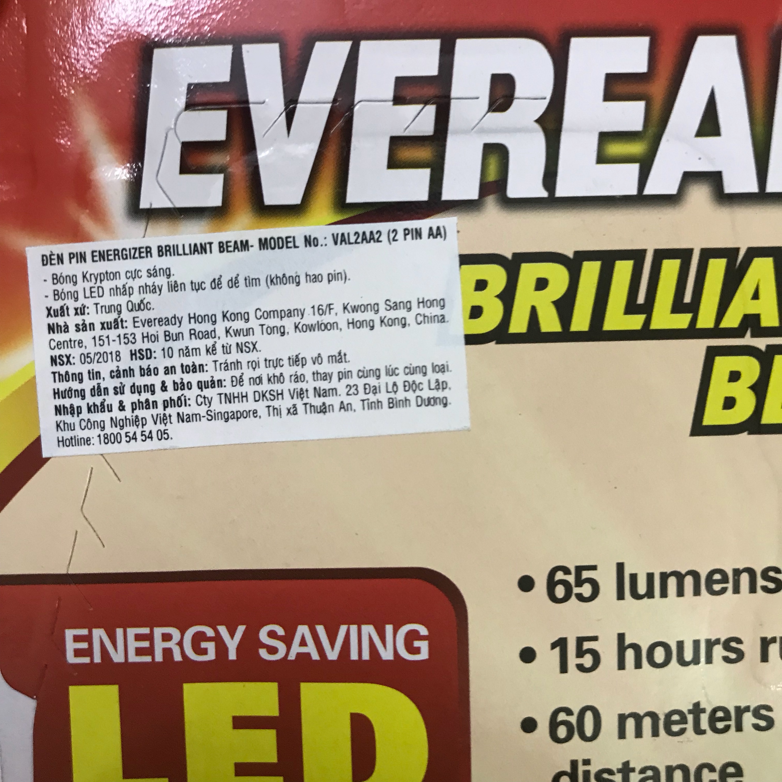 Đèn Pin Siêu Sáng Eveready VAL2AA2 BRILLIANT BEAM (chính hãng Eveready)