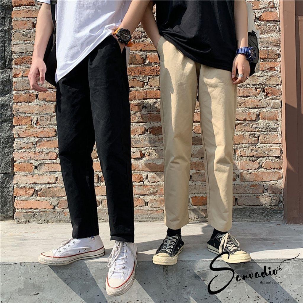 Quần baggy kaki nam SANVADIO hàn quốc Ống Suông Unisex - Kiểu quần kaki đen và be