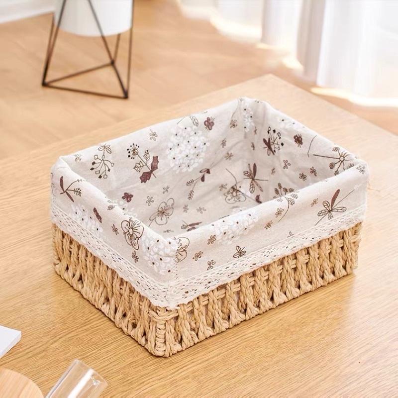 Khay chữ nhật cói ,giỏ cói ,khay đựng đồ dùng đa năng có lót vải - bamboo basket