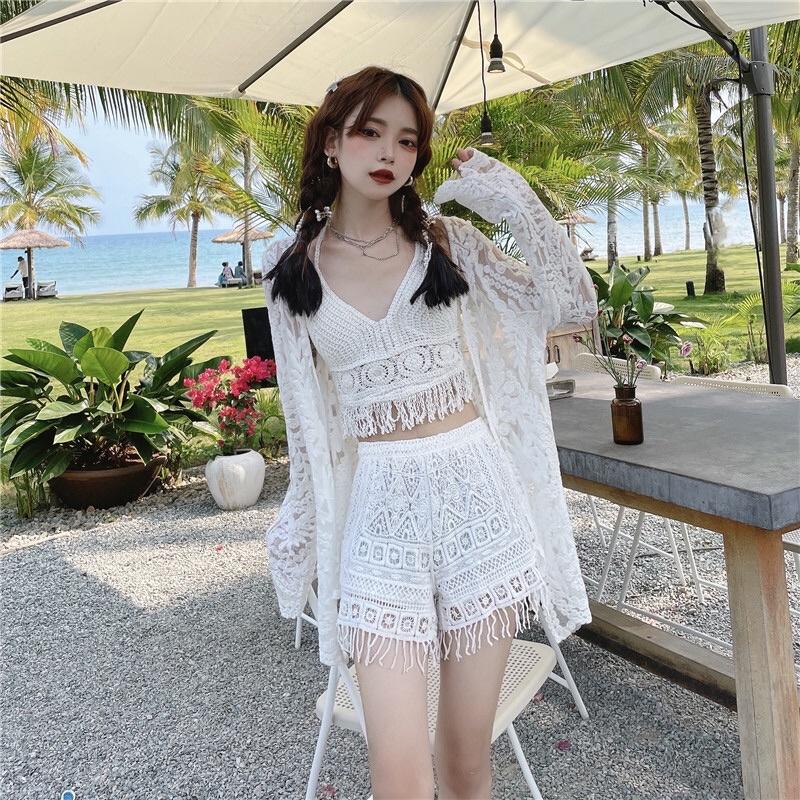 45-Set ren đi biển-bikini 3 mảnh len móc sang chảnh cho nữ mã mới 2022