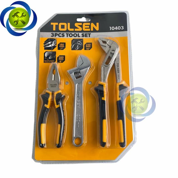 Bộ dụng cụ 3 chi tiết Tolsen 10403 (kìm điện, mỏ lết , kìm mỏ quạ)