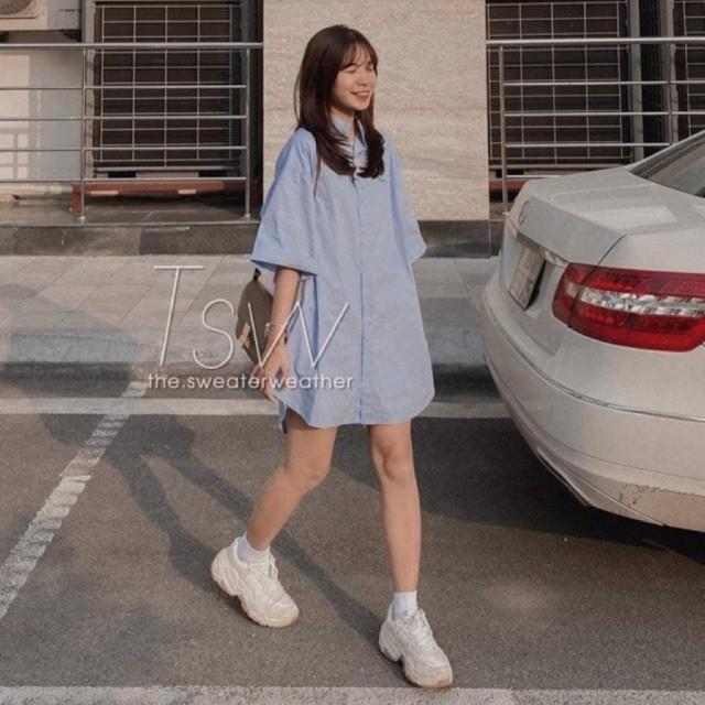 ️ Đầm sơ mi ️ Váy sơ mi Oversize Ulzzang ngắn tay Hot Trend hè 2021
