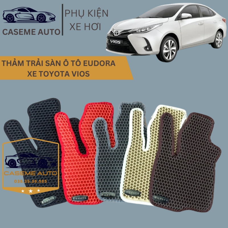 [TOYOTA VIOS] Thảm Trải Sàn, Lót Sàn Ô Tô Cao Su Eudora CloudFoam Thiết Kế Theo Xe Dành Cho Xe TOYOTA VIOS, Chống Nước, Không Mùi, Ngăn Bụi Bẩn, Dễ Vệ Sinh - Hàng Chính Hãng