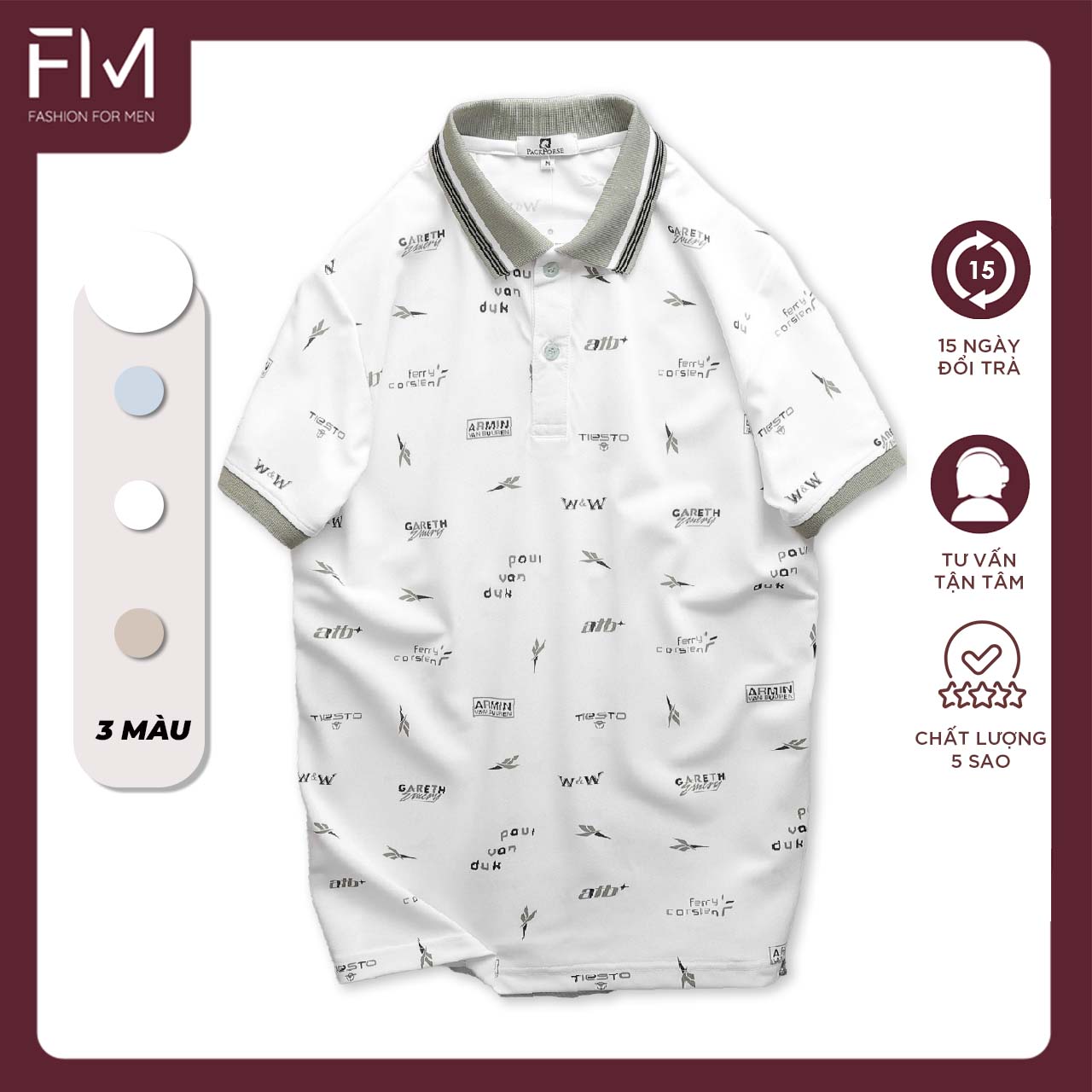 Áo thun polo nam PG họa tiết, chất thun cá sấu lạnh - FORMEN SHOP - FMPS223