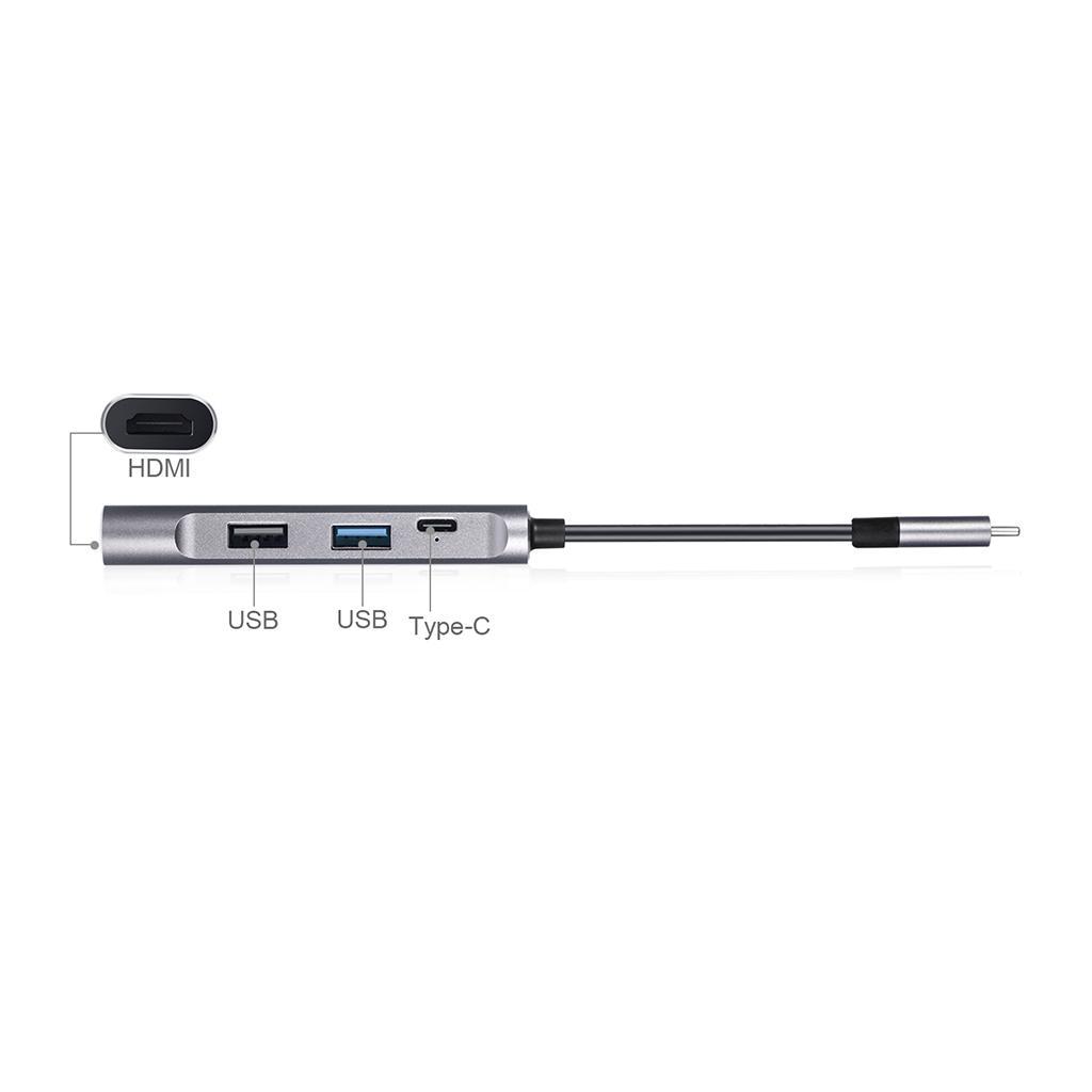 Grey USB C Hub USB-C Type C to 4K HDMI USB 3.0 2.0 PD Port for MacBook Pro