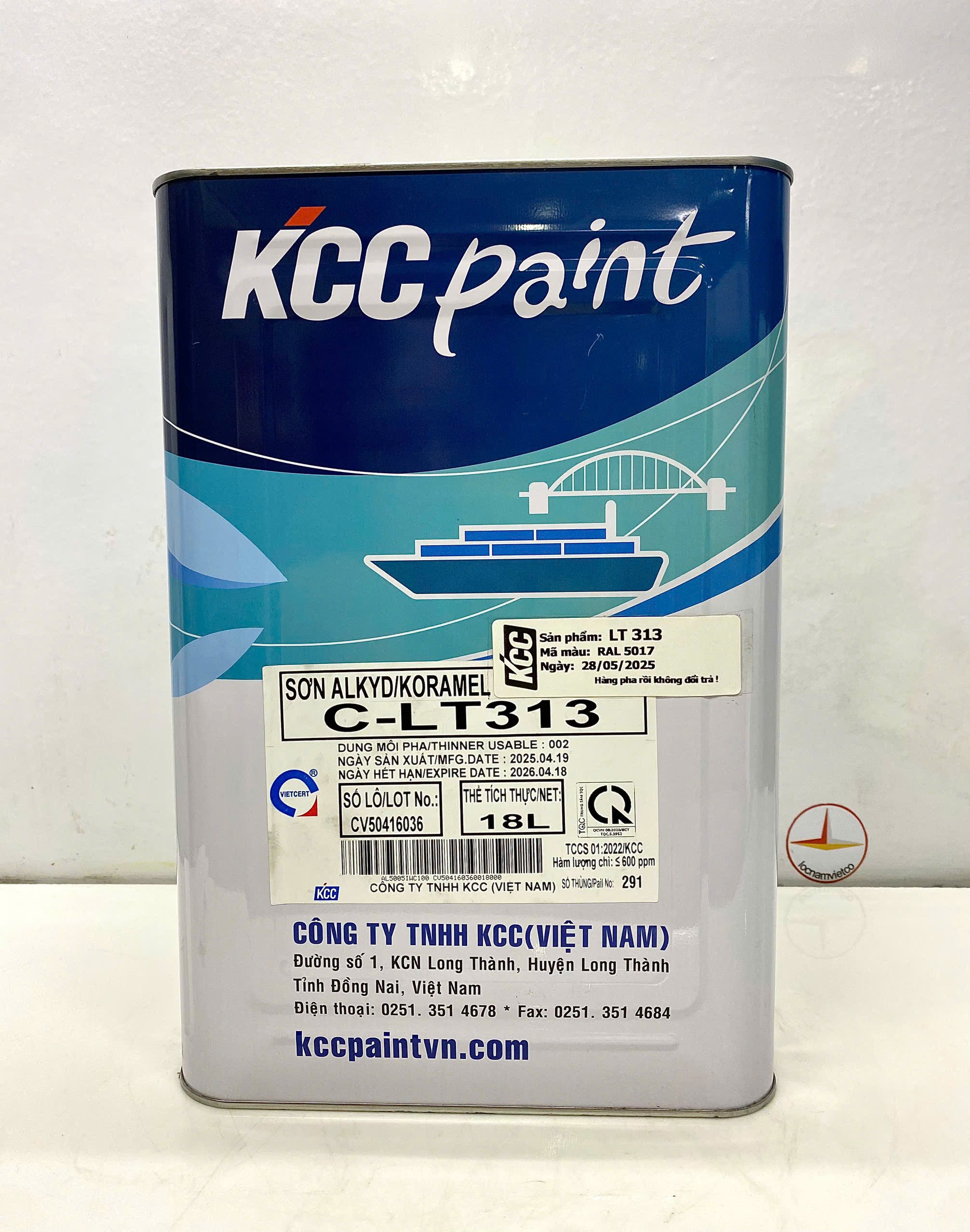 Sơn Alkyd KCC LT313 Base C màu xanh RAL 5017 _18L