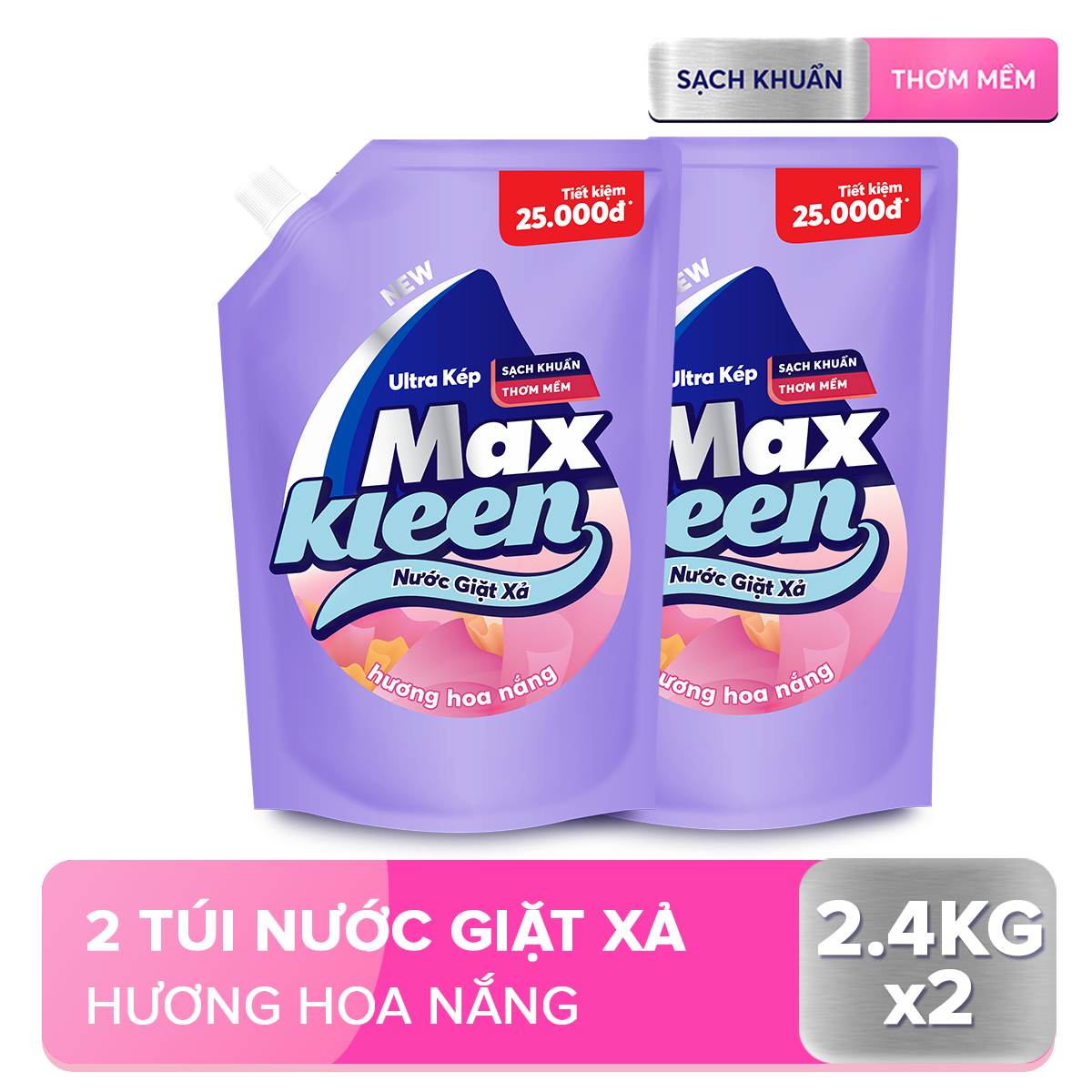 Combo 2 Túi Nước Giặt Xả Maxkleen Hương Hoa Nắng (2.4kg/túi)