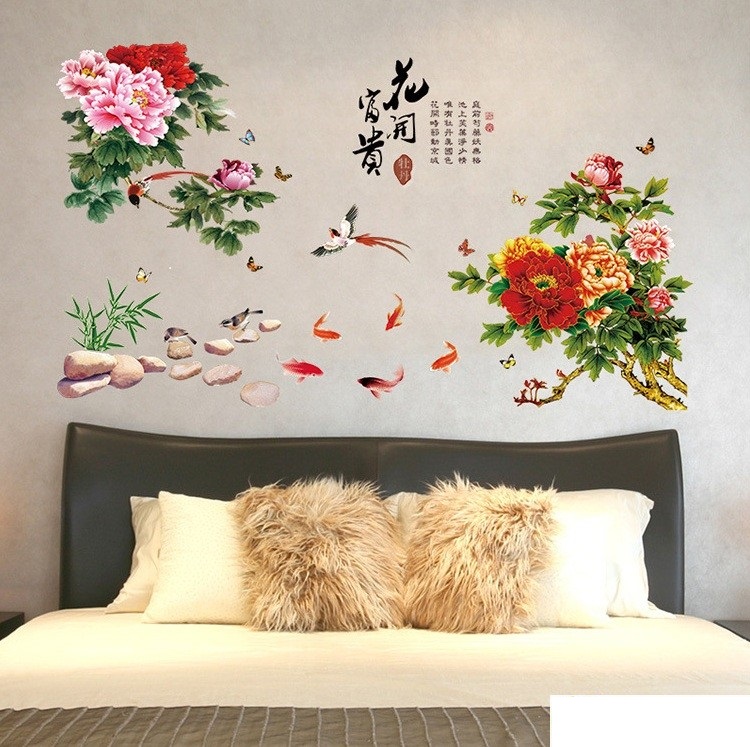 Decal dán tường hoa mẫu đơn