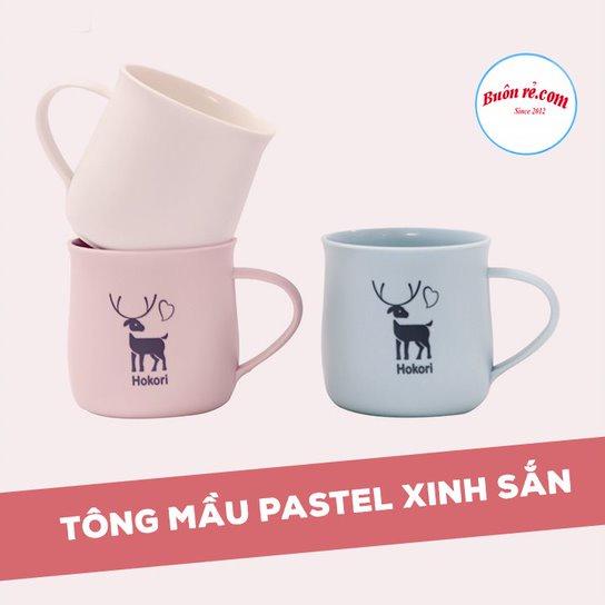 Cốc nhựa Hokori Việt Nhật chịu nhiệt cao cấp - Cốc,ly nhựa có quai cầm in hình chú hươu dễ thương - Br01454