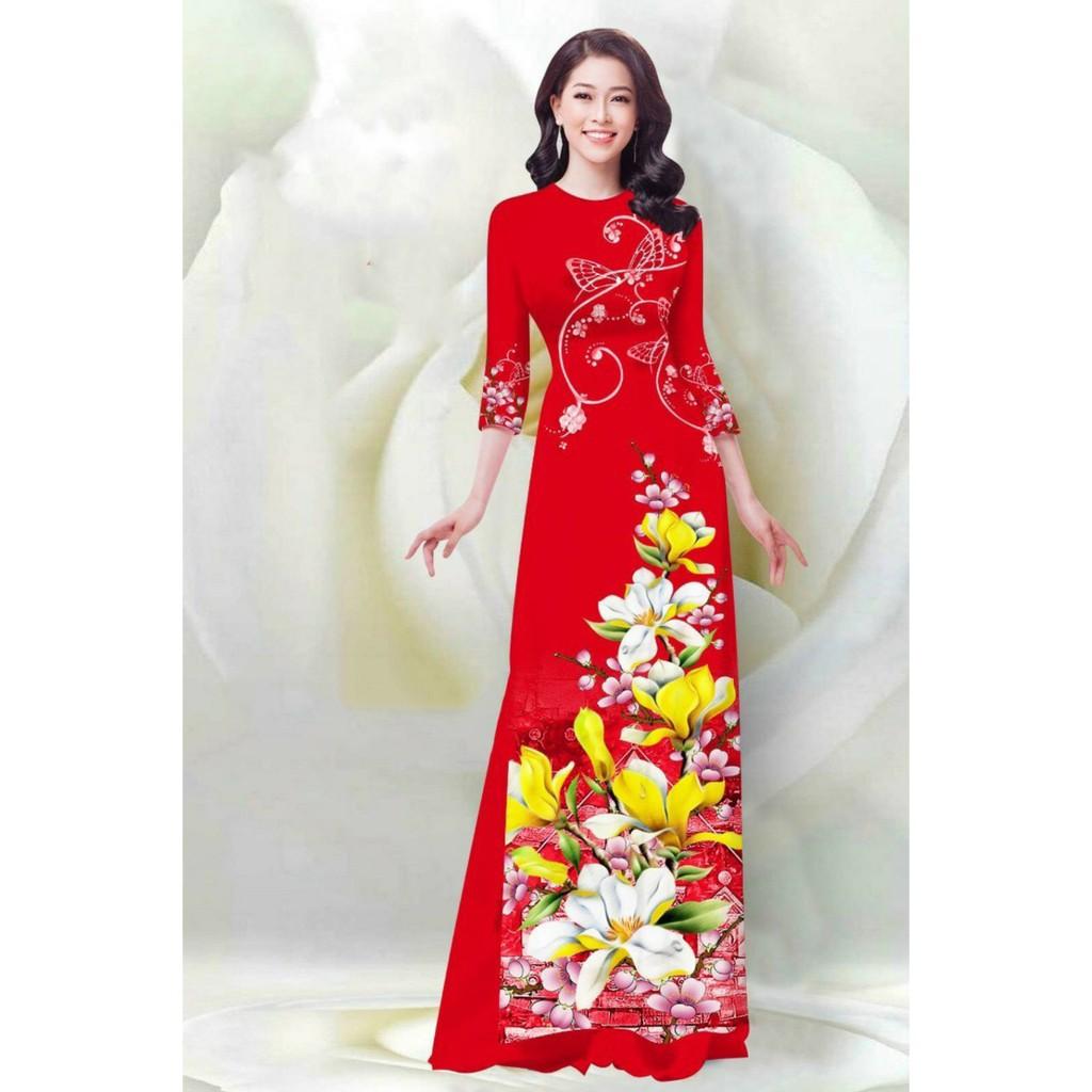 Áo Dài Họa Tiết Đẹp Hoa Mai Nhật - QA00107
