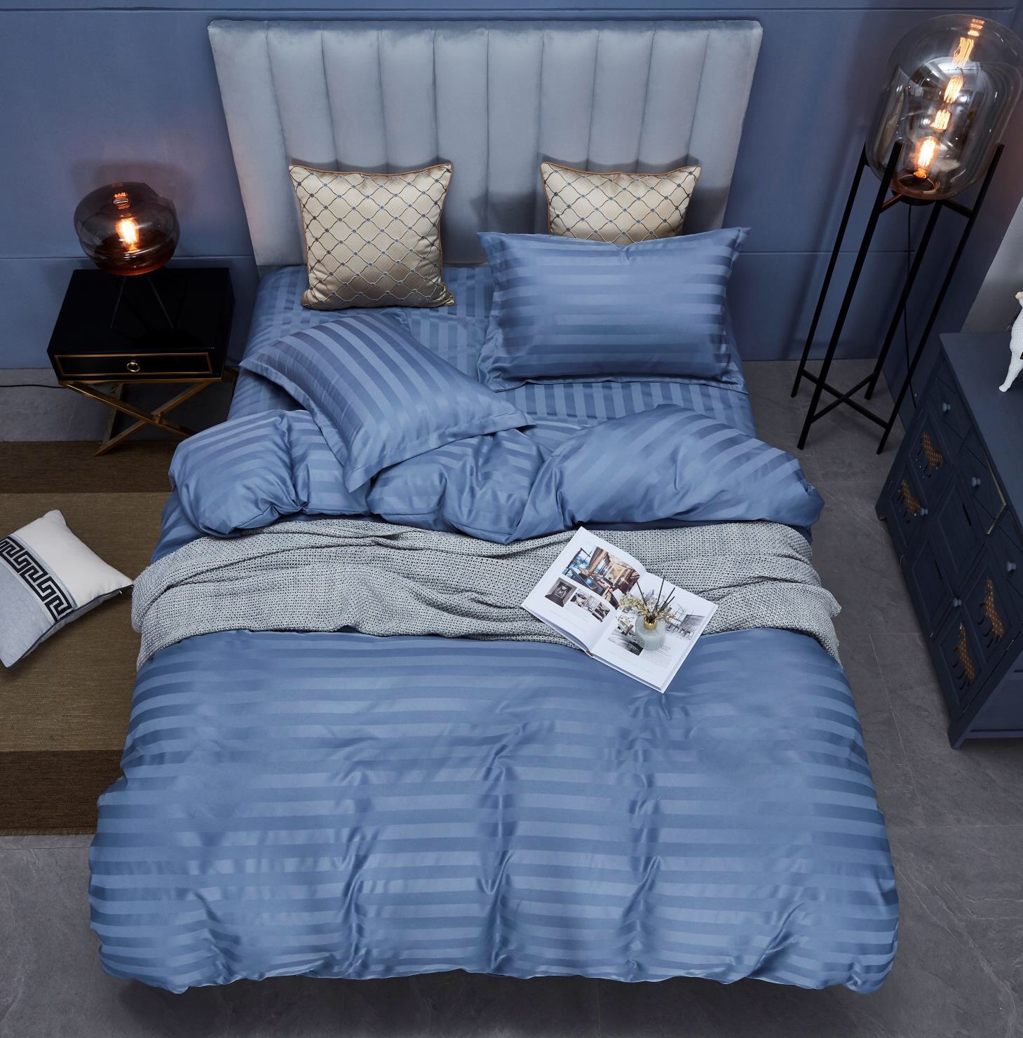 Bộ Chăn Ga Gối 4 Món Kẻ Sọc Cotton 3F Cao Cấp