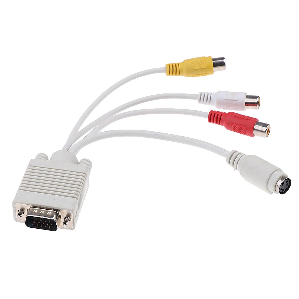 15 Pin VGA SVGA to 4 pin S-Video 3 RCA AV TV Out Cable Cord Adapter Converter for PC Laptop