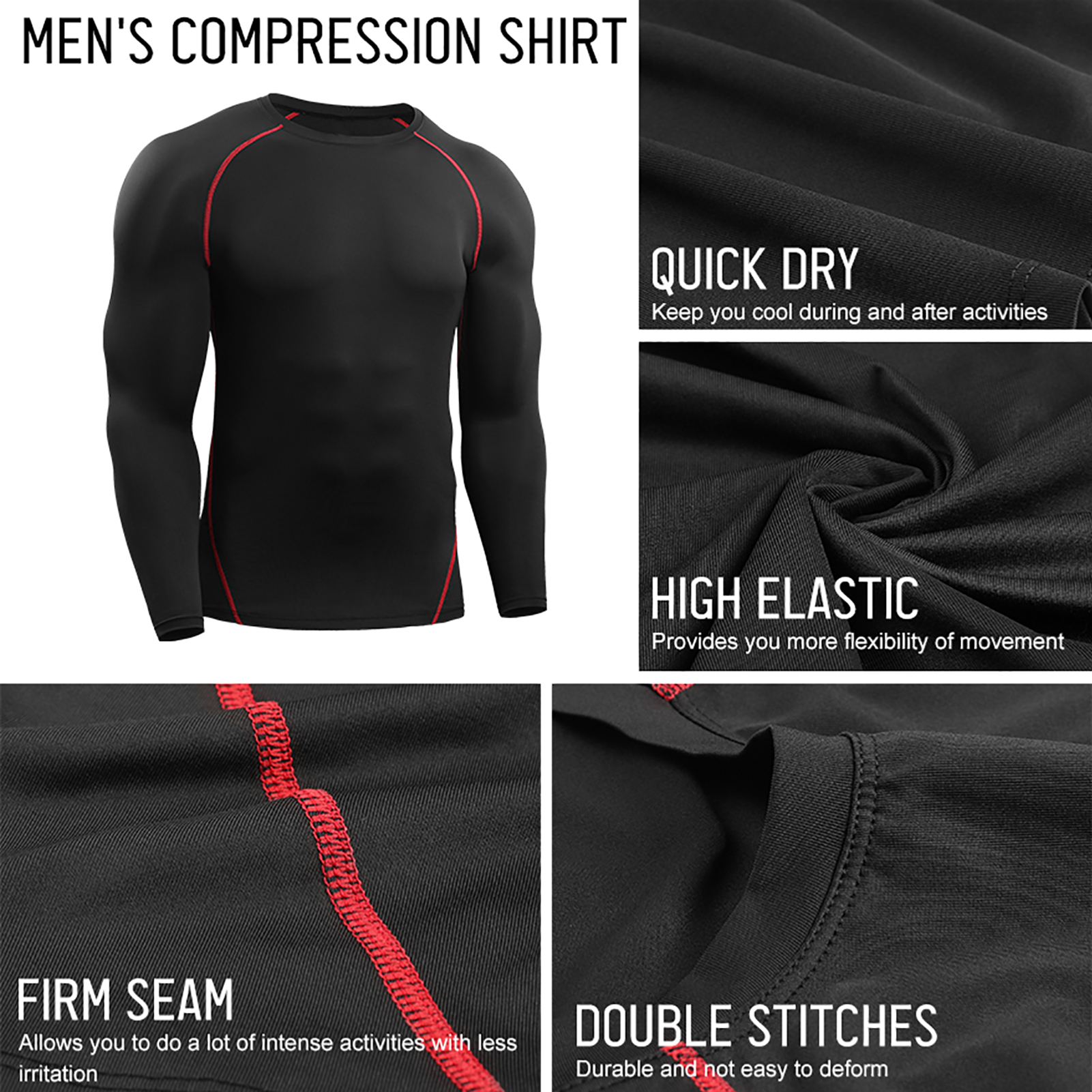 Áo sơ mi nén dài tay thể thao nam cổ chữ O Áo sơ mi tập thể dục đàn hồi, nhanh khô