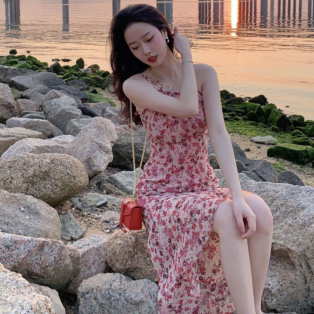 DIYIWEI Váy lụa trắng, váy lụa hoa, váy dài mùa hè 2023.
