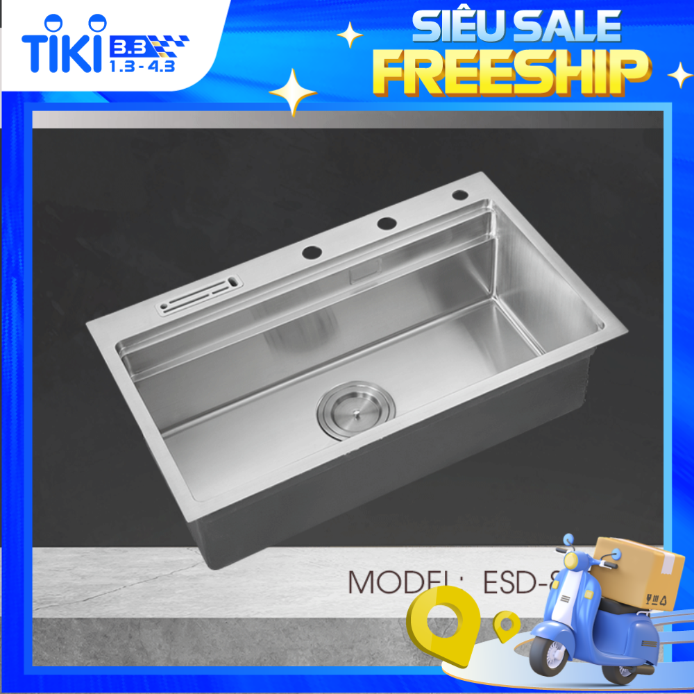 Chậu Rửa Chén Ecalite ESD-8250HS - 1 Ngăn Cực Rộng - Inox 304 Siêu Bền - Có Giắt Cắm Dao - Hàng Chính Hãng