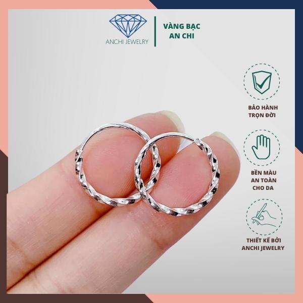 Bông tai bạc nam nữ, khuyên tai khoen tròn thời trang Anchi jewelry