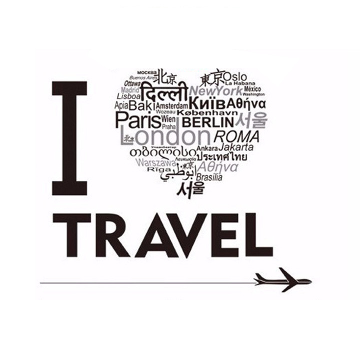 Decal dán tường nghệ thuật i love travel