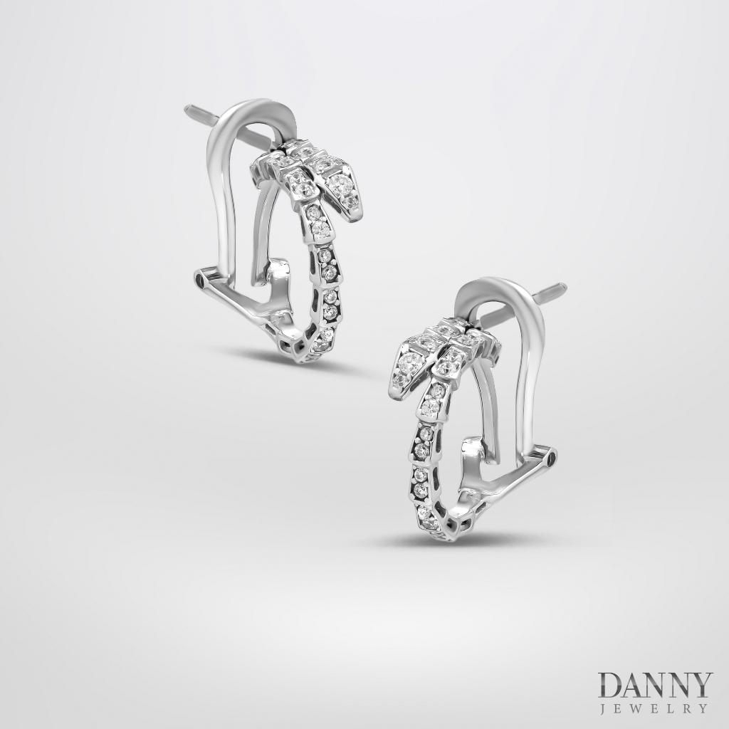 Bông Tai Nữ Danny Jewelry Bạc Thổ Nhĩ Kỳ Xi Rhodium Biểu Tượng Xương Rắn Đính Đá CZ BT009TNK