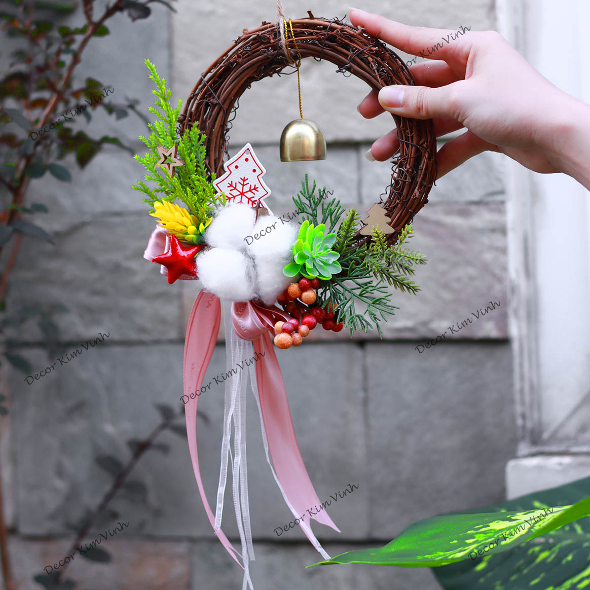 Vòng Hoa Noel VN10 20CM Vòng Nguyệt Quế Giáng Sinh Có Đèn