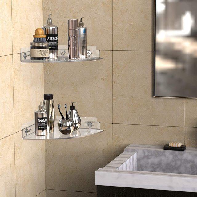 Dày 3mm, 10 màu sắc, 40x40x5cm, Kệ Mica treo tường phòng ngủ, nhà tắm, Giá treo tường để đồ cho nhà vệ sinh - Xanh gương, Xanh gương