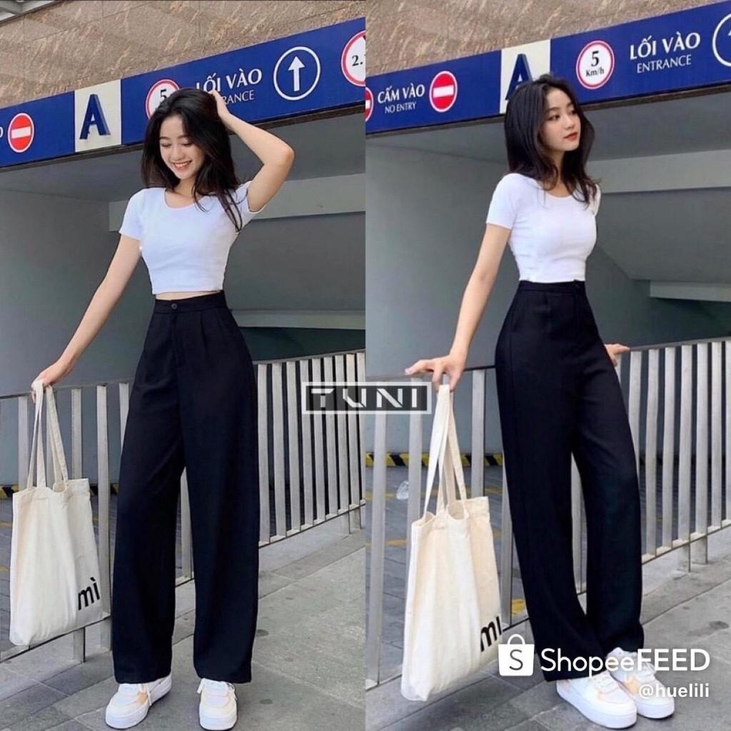 Quần Ống Rộng Lưng Cao Chất Vải Dày Dặn Chuẩn From