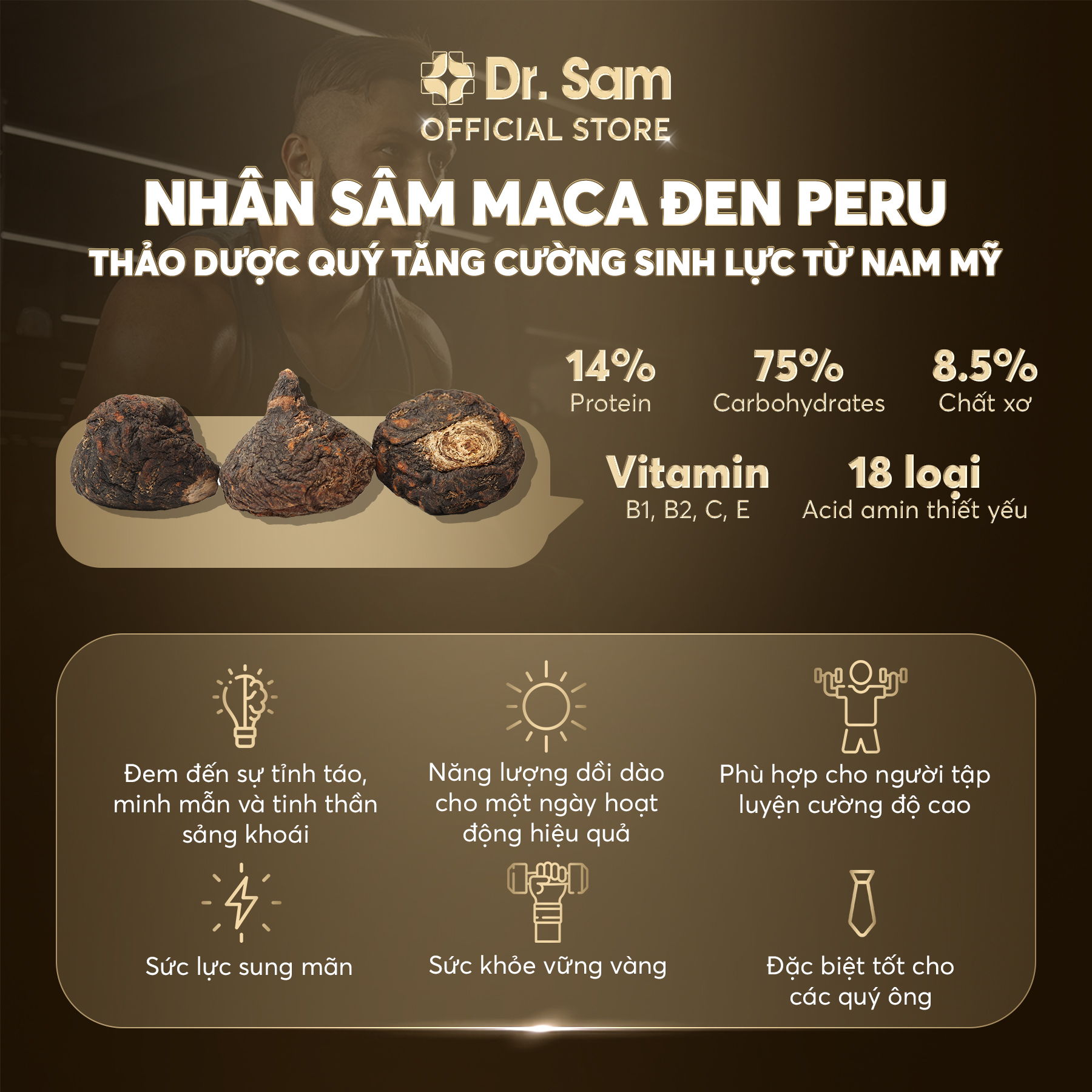 Dr. Sam MANCORE sắc vóc vững vàng với hắc sâm Hàn Quốc, củ maca đen Peru - 30 gói x 10ml