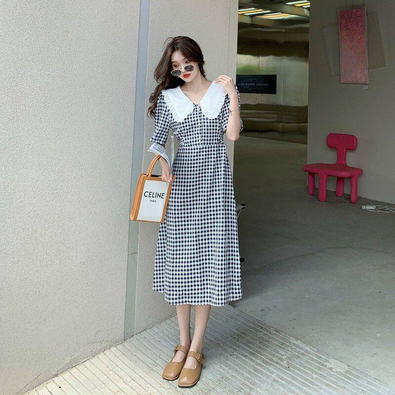 ĐẦM XÒE CARO CỔ SEN TRẮNG