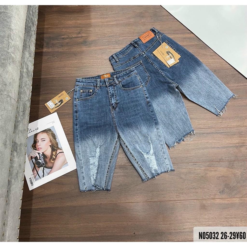 Quần jean ngố / lửng BIG SIZE lưng cao, co dãn mạnh rách kiểu LOANG MÀU đẹp dành cho người béo 3310