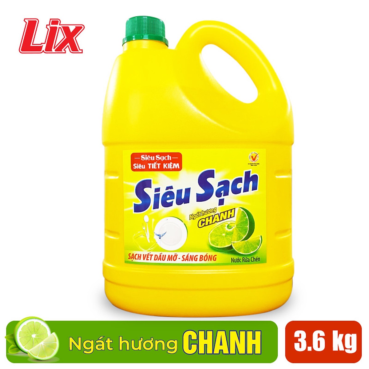 Nước rửa chén siêu sạch chanh 3,6kg NS360 sạch bóng vết dầu mỡ hương chanh thơm mát