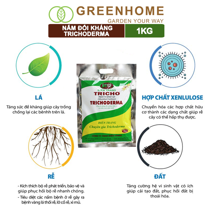 Phân vi sinh vật Trichoderma, bao 1kg ủ phân, ủ rác, đậu tương, tưới gốc |Greenhome
