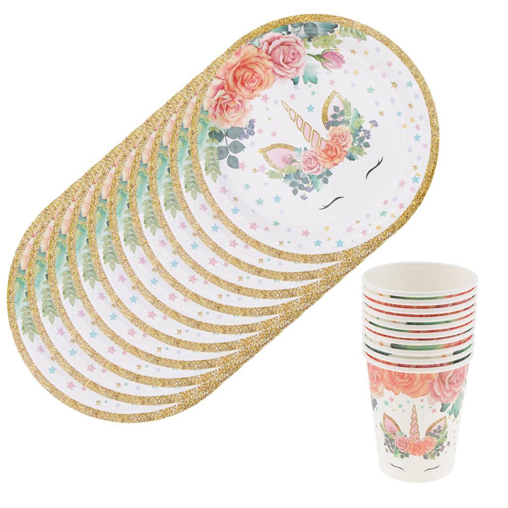 20 Pieces Magical Unicorn Paper Plate Cake Tray Birthday Party Tableware